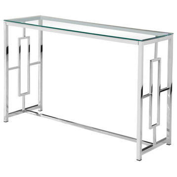 Best Master Stainless Steel and Glass Console Table in Silver Base/Clear