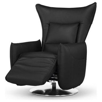 Hyland Black Reclining Chair with Swivel Base and Top Grain Leather