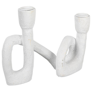 Modern Sculptural Double Taper Candle Holder, White