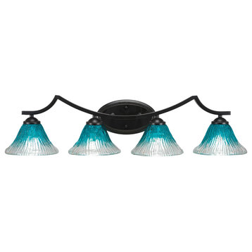 Zilo 4 Light Bath Bar, Matte Black Finish, 7" Teal Crystal Glass