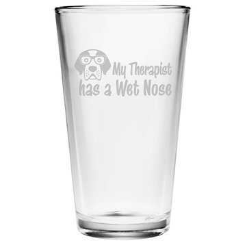 "My Therapist Has a Wet Nose" Pint Glasses, Set of 4