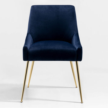 WestinTrends Upholstered Velvet Glam Accent Chair w/ Gold Metal Legs, Navy Blue