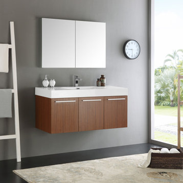 Fresca Vista 48" Teak Wall Hung Modern Bathroom Vanity With Medicine Cabinet