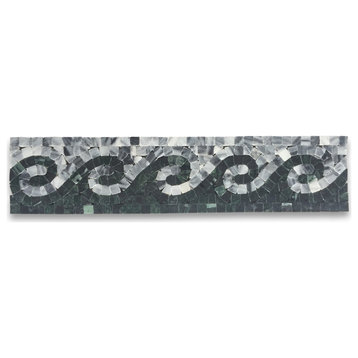 Marble Mosaic Border Listello Accent Tile Spray Grey 3.1x13.8 Polished, 1 piece