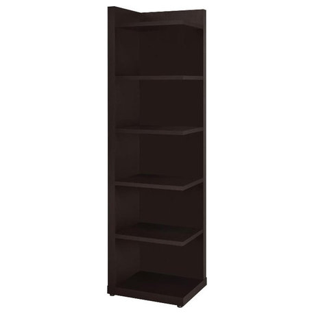 Coaster 6-Shelf Transitional Wood Corner Bookcase in Cappuccino