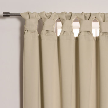 BANDTAB -Thermal Insulated Blackout Knotted Tab Curtain Set, Beige, 52" W X 63"