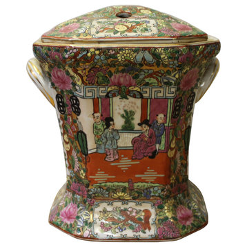Chinese Oriental Porcelain People Scenery Container Box