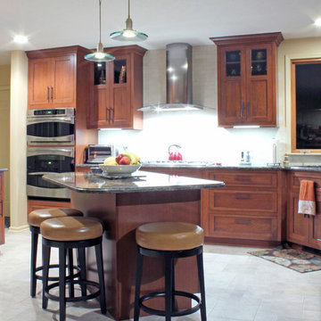 Red Cherry Transitional Kitchen with Cherry Island