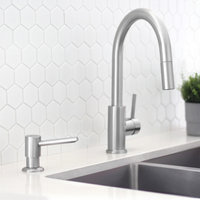 Single Handle Stainless Steel Pull Down Kitchen Faucet With Soap Dispenser