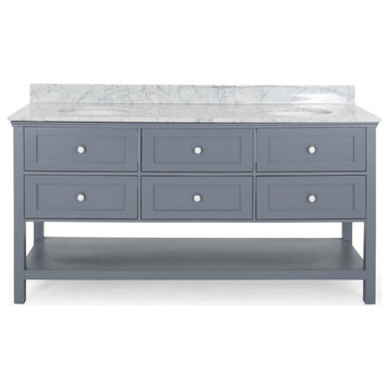 Lily Contemporary 72" Wood Double Sink Bathroom Vanity With Marble Counter Top