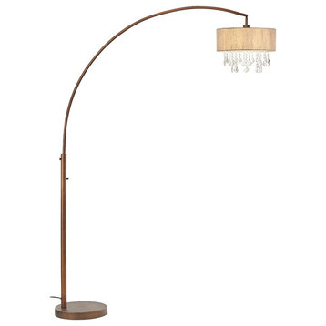Artiva USA Elena III 81" LED Arched Crystal Floor Lamp With Dimmer, Antique Bron