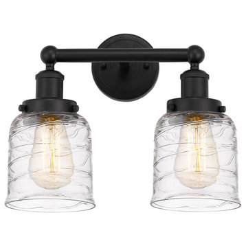 Edison Small Bell 16" Bath Vanity Light, Matte Black, Deco Swirl Shade