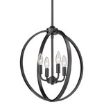 Golden Lighting - Colson BLK 4 Light Pendant in Matte Black - Colson is a collection of transitional and industrial-chic fixtures. Ideal for lofts farmhouses and contemporary interiors curvaceous arms sit inside simple round frames. The collection offers an extensive line of ceiling fixtures. Fixtures may be purchased with or without metal mesh shades. The optional shades shield the exposed bulb of these elemental fixtures. The fixtures are available in four finishes: a soft Pewter dark Etruscan Bronze smooth Matte Black and stunning Olympic Gold to suit your tastes. This 4-light pendant creates a dramatic focal point and smooth ambient lighting.