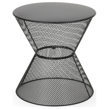 Doreen Modern Outdoor Iron Side Table, Matte Black