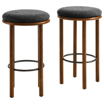 Fable Boucle Fabric Bar Stools - Set of 2 in Walnut Charcoal
