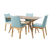 GDF Studio 5-Piece Gertrude Fabric and Finished Wood Dining Set, Mint/Oak