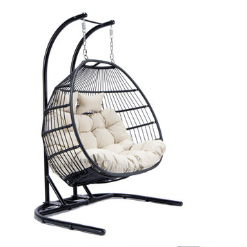 Leisuremod Wicker 2 Person Double Folding Hanging Egg Swing Chair ESCF52BG