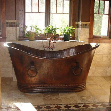 60" Hammered Copper Double Slipper Bathtub With Rings (BTDR60DB)