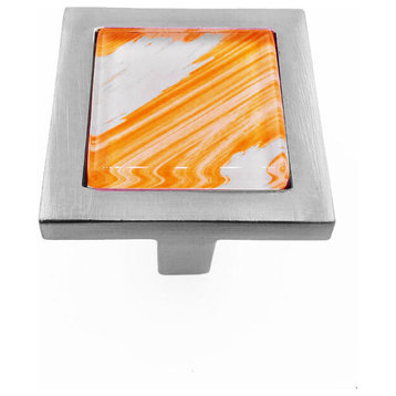Hand Brush Orange Tilted Strokes Crystal Glass Brushed Nickel Square Manor Knob