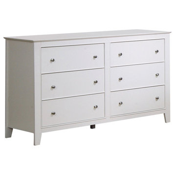Cottage Dresser, Spacious Drawers With Double Round Silver Finished Knobs, White