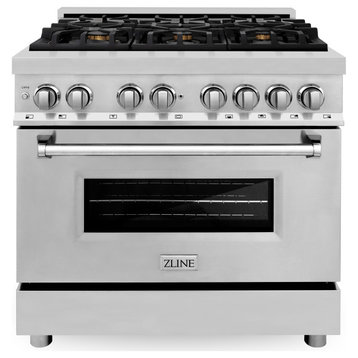 ZLINE 36" Dual Fuel Range, Stainless Steel With Brass Burners RA-BR-36
