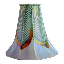 American Quezal Opalescent Glass Pulled Feather Lamp Shade - Lighting Globes And Shades