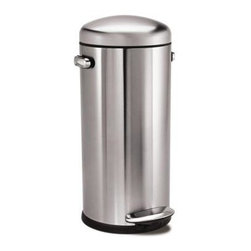 Simplehuman Retro Round Step Fingerprint-Proof Brushed Stainless Steel Trash Can - Trash Cans