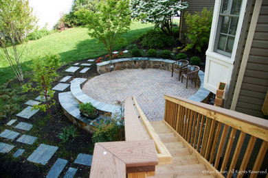 Example of a mid-sized transitional backyard brick patio design in DC Metro with no cover