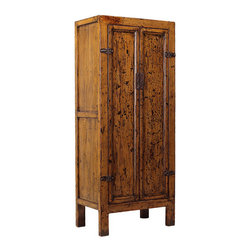 Chinese Vintage Hardware Yellow Brown Tall Stoarge Cabinet cs1293 - Accent Chests And Cabinets