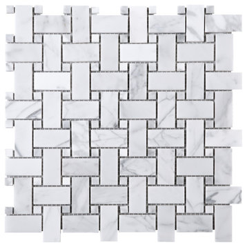 11.75"x11.75" Rory Stone Mosaic Tile Sheet, White Carrara