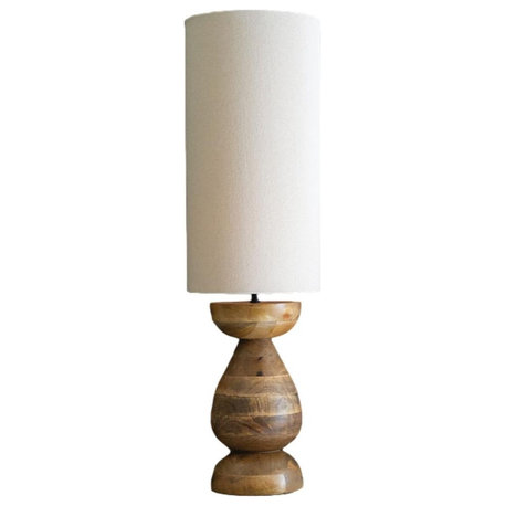 Elegant Turned Wood Tall Shade Table Lamp 35 in Pillar Candle Shape Buffet