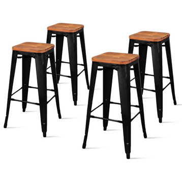 Pemberly Row 30" Backless Bar Stool in Brown/Black (Set of 4)