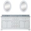 Derby White Bathroom Vanity, Pure White, 72" Wide, Two Mirrors, Two Faucets