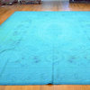 Aubusson Area Rug Hand Woven Overdyed Flat Weave Blue Cast Rug