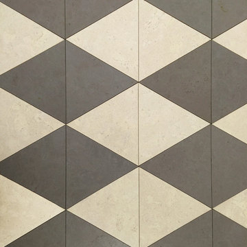 Triangle Shaped Cork Flooring Tiles in Alabaster and Cement Gray