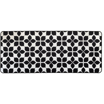 Martha Printed Kitchen Runner Mat 47" x 20" Black and White Tile Design