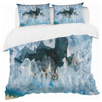 Geode interior With Light Blue Crystals Mid-Century Duvet Cover, Twin