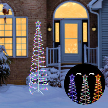 82"H Indoor/Outdoor Artificial Spiral Christmas Tree with Multi-Color LED Lights