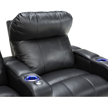 Seatcraft Monterey Leather Home Theater Seating Power Recline, Black, Row of 4