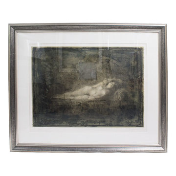 BORIS ZABOROV FRAMED ETCHING OF NUDE WOMAN