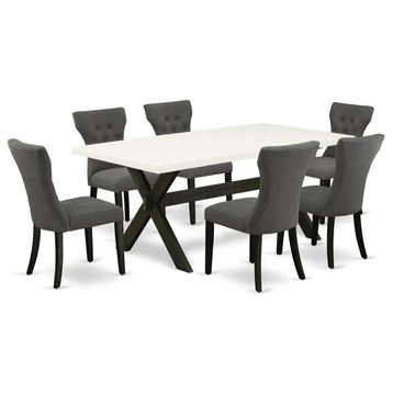 East West Furniture X-Style 7-piece Wood Dining Set in Dark Gotham Gray