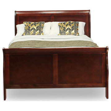 East West Furniture Louis Philippe Queen Size Bed, Phillip Walnut Finish