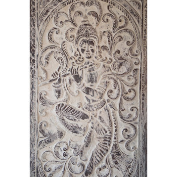 Consigned Krishna Carved Door, Barn Door, Sliding Door, Vintage Indian Door