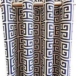 Greek Key Grommet Drape, Navy - Curtains