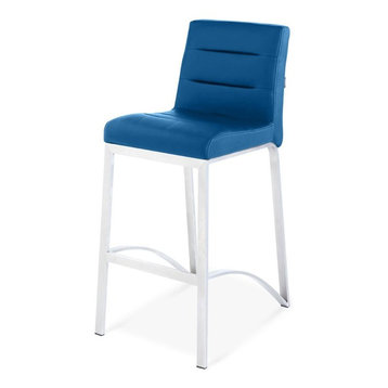 Lynx Counter Height Contemporary Bar Stool with Metal Base - Dark Blue