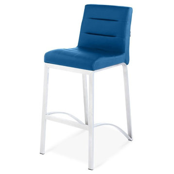 Lynx Counter Height Contemporary Stool With Metal Base, Dark Blue
