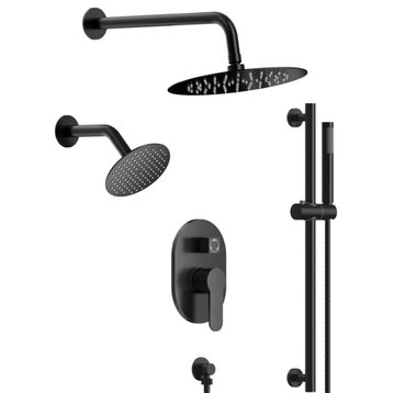 Dual Heads Shower System with Handshower 26" Adjustable Slidebar , Matte Black, 10" X 6"