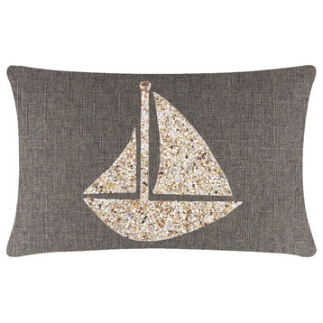 Sparkles Home Shell Sailboat Pillow, Brown, 14x20"