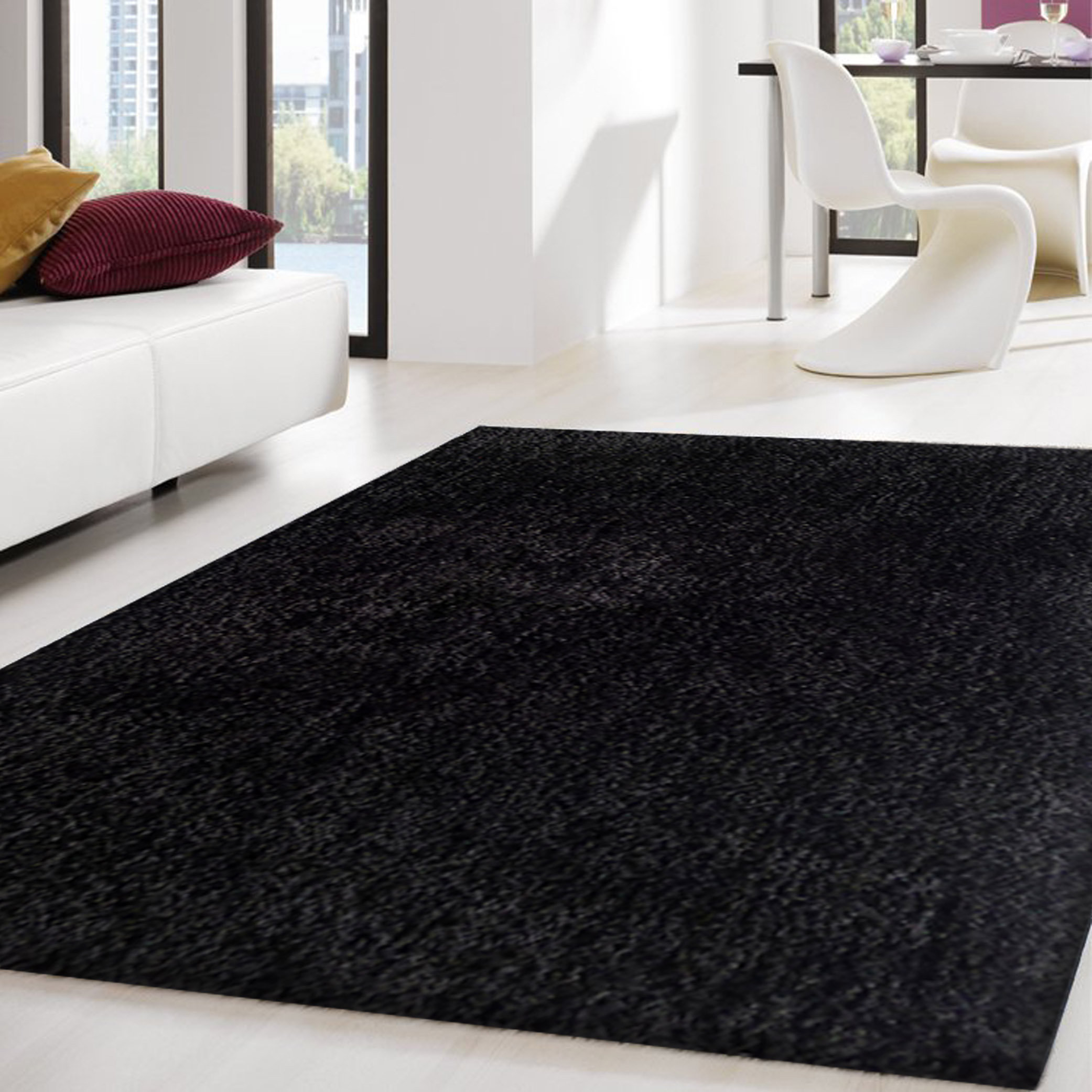5'x7' Authentic Black Living Room Area Rug, Shaggy and Hand-Tufted ...