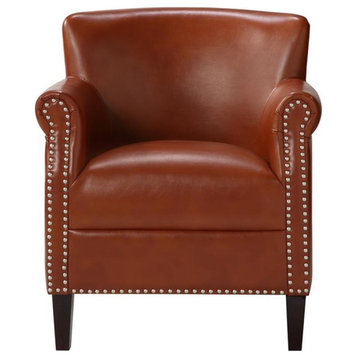Bowery Hill Transitional Styled Faux Leather Club Chair in Caramel
